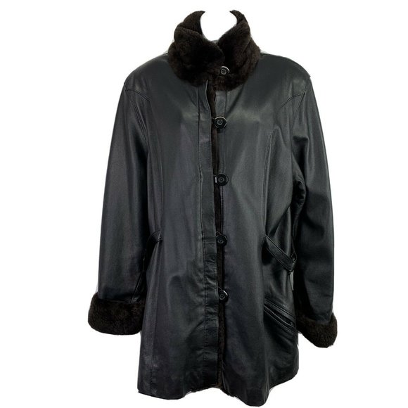 Unbranded Leather Fur Jacket Black Button Front - Picture 1 of 8